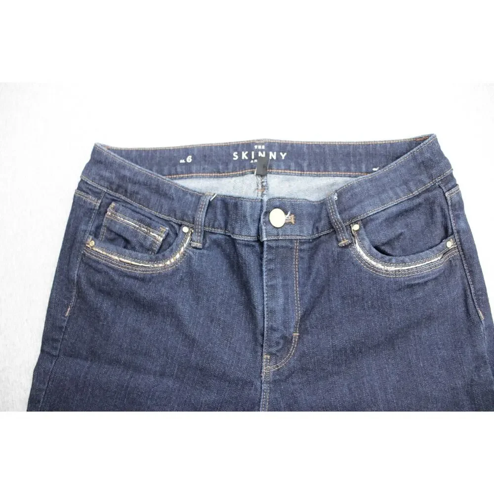 White House Black Market Jeans Womens 6 Blue Skinny Ankle Stretch Buckle Zip Hem